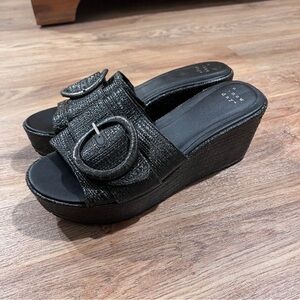 a new day Black Textured Wedge Sandals